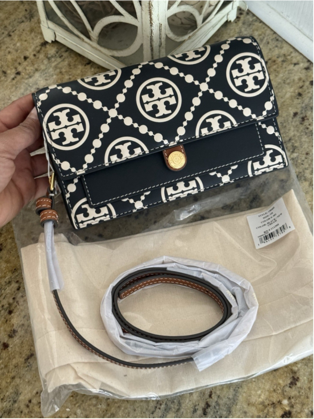 NWT! Tory Burch T Monogram Black Jacquard Wallet Crossbody Clutch Purse 160486